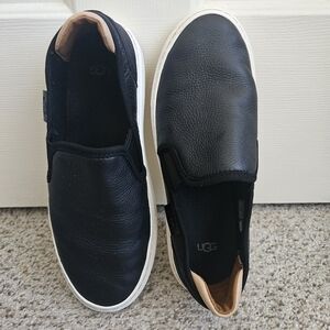 UGG Black Leather Slip-On Sneakers